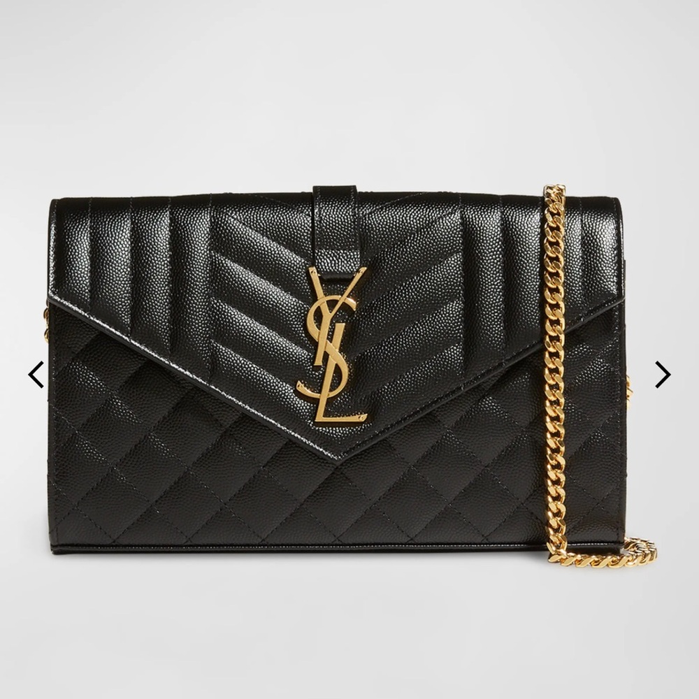 Envelope Triquilt YSL Wallet on Chain in Grained Leather